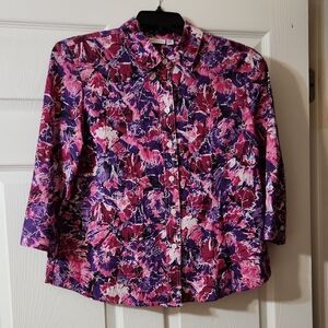 Kim Rogers Pink and Purple Floral Button Down Shirt